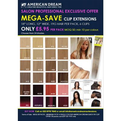 DEAL Clip-In SILKY STRAIGHT 18" LONG: 50 pack offer £5.95 + vat per pack